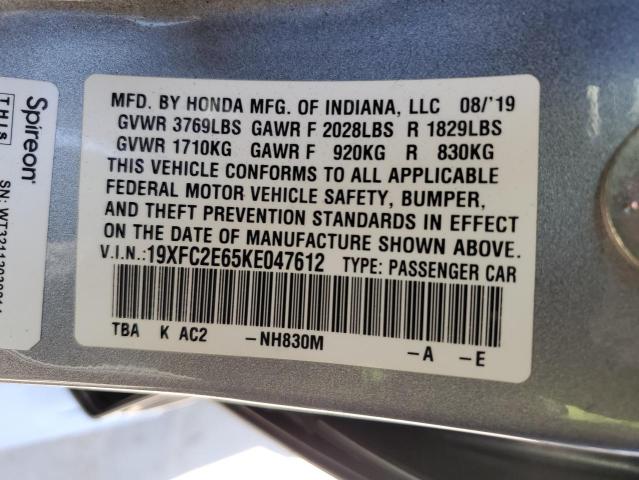 2019 Honda Civic Lx VIN: 19XFC2E65KE047612 Lot: 55009684