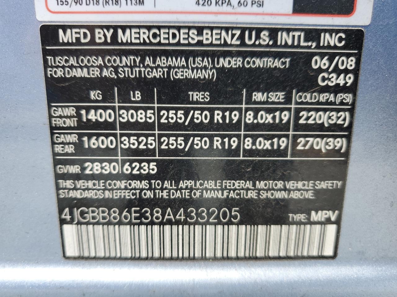4JGBB86E38A433205 2008 Mercedes-Benz Ml 350
