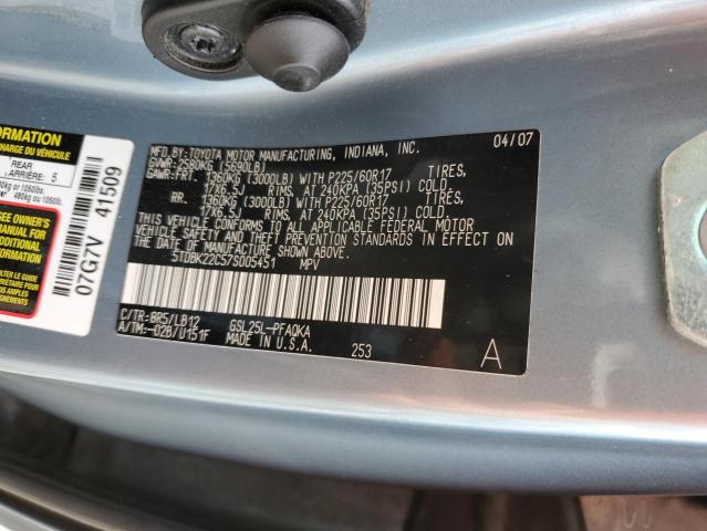 2007 Toyota Sienna Xle VIN: 5TDBK22C57S005451 Lot: 54602414