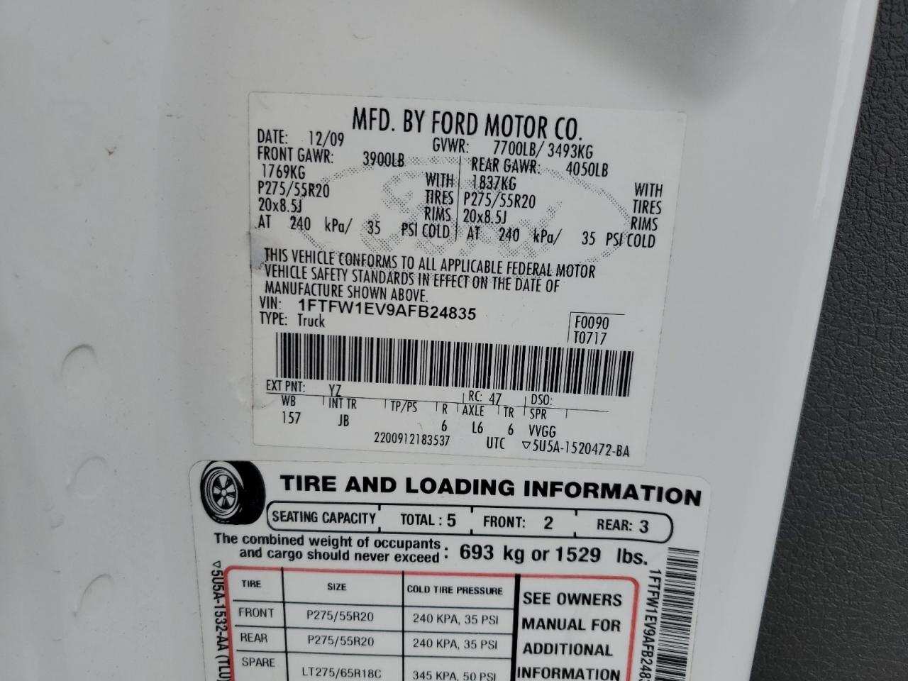 1FTFW1EV9AFB24835 2010 Ford F150 Supercrew