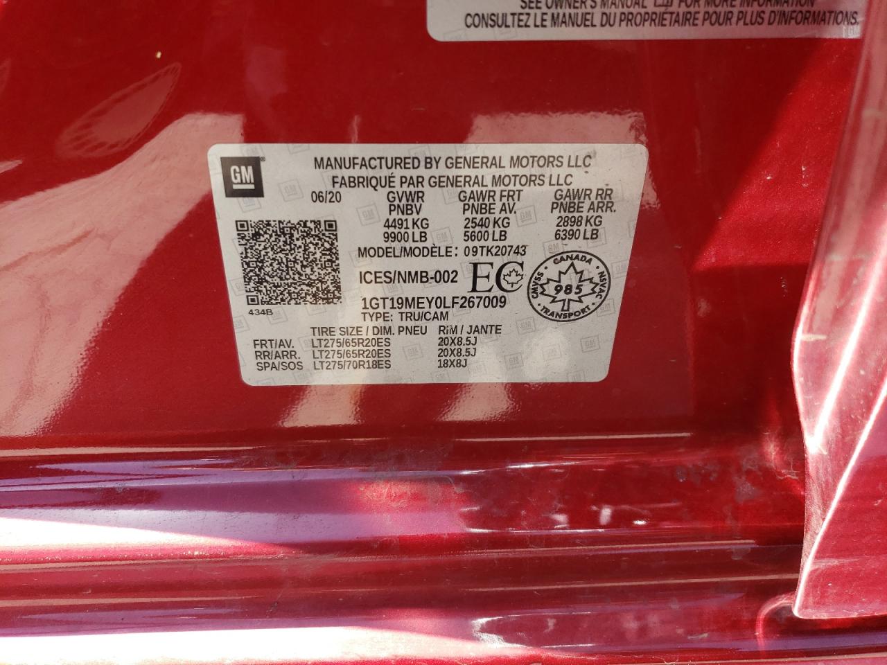 1GT19MEY0LF267009 2020 GMC Sierra K2500 Sle