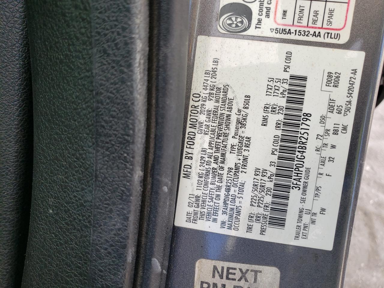 3FAHP0JG4BR251798 2011 Ford Fusion Sel