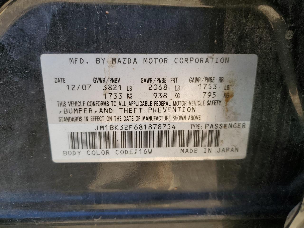 JM1BK32F681878754 2008 Mazda 3 I