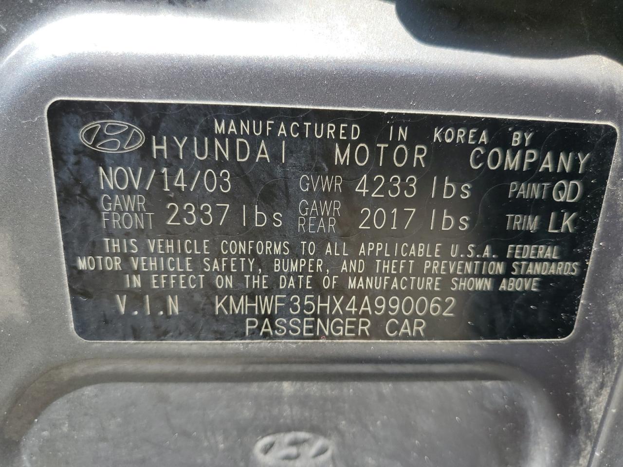 KMHWF35HX4A990062 2004 Hyundai Sonata Gls