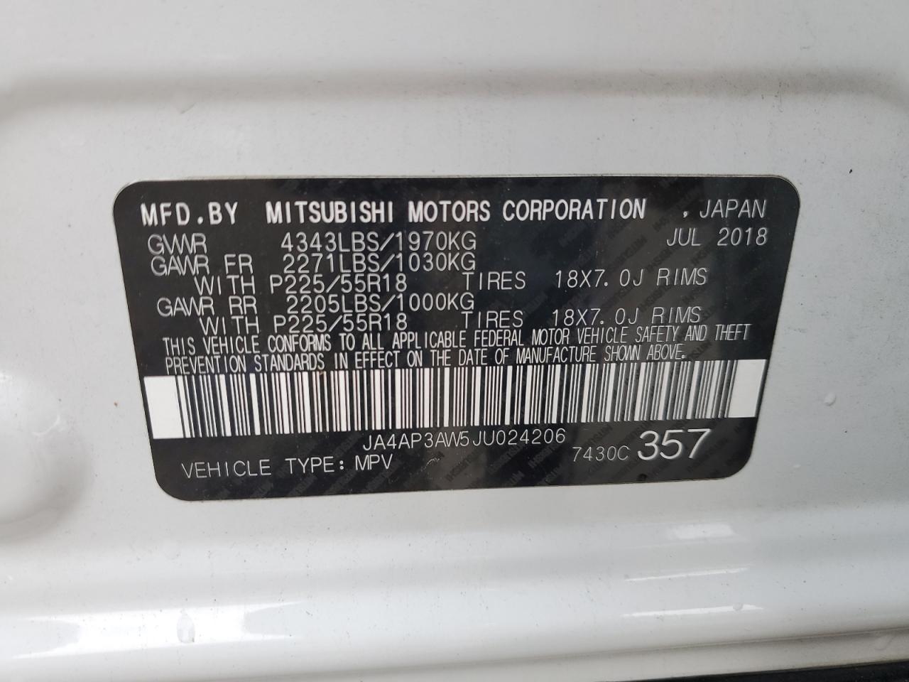 JA4AP3AW5JU024206 2018 Mitsubishi Outlander Sport Es