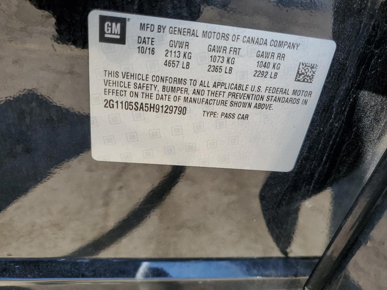 2G1105SA5H9129790 2017 Chevrolet Impala Lt