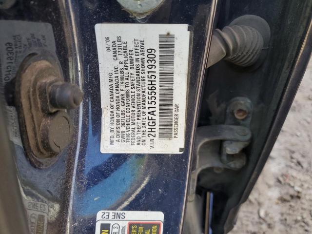 2HGFA15556H519309 2006 Honda Civic Lx