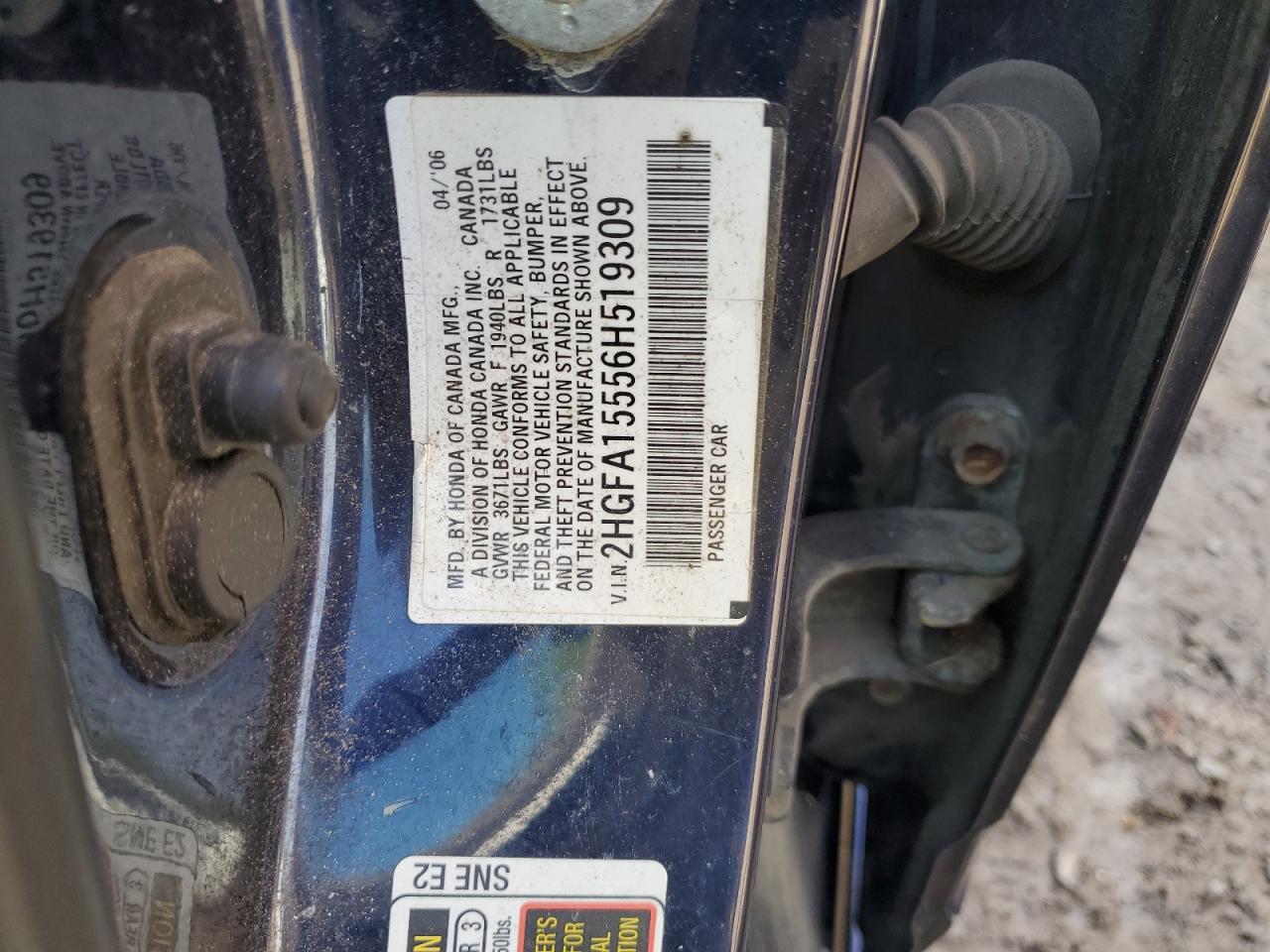 2HGFA15556H519309 2006 Honda Civic Lx 2HGFA15556H519309 2006 Honda Civic Lx