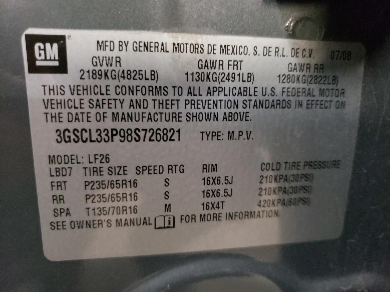 3GSCL33P98S726821 2008 Saturn Vue Xe