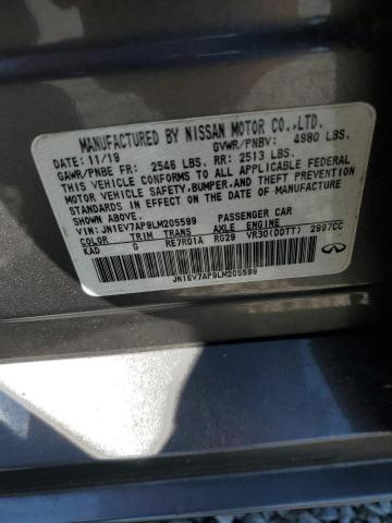 2020 Infiniti Q50 Pure VIN: JN1EV7AP9LM205599 Lot: 55262074