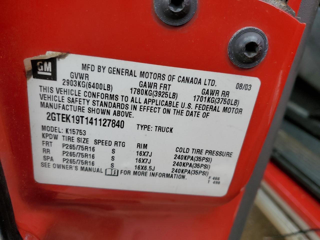 2GTEK19T141127840 2004 GMC New Sierra K1500