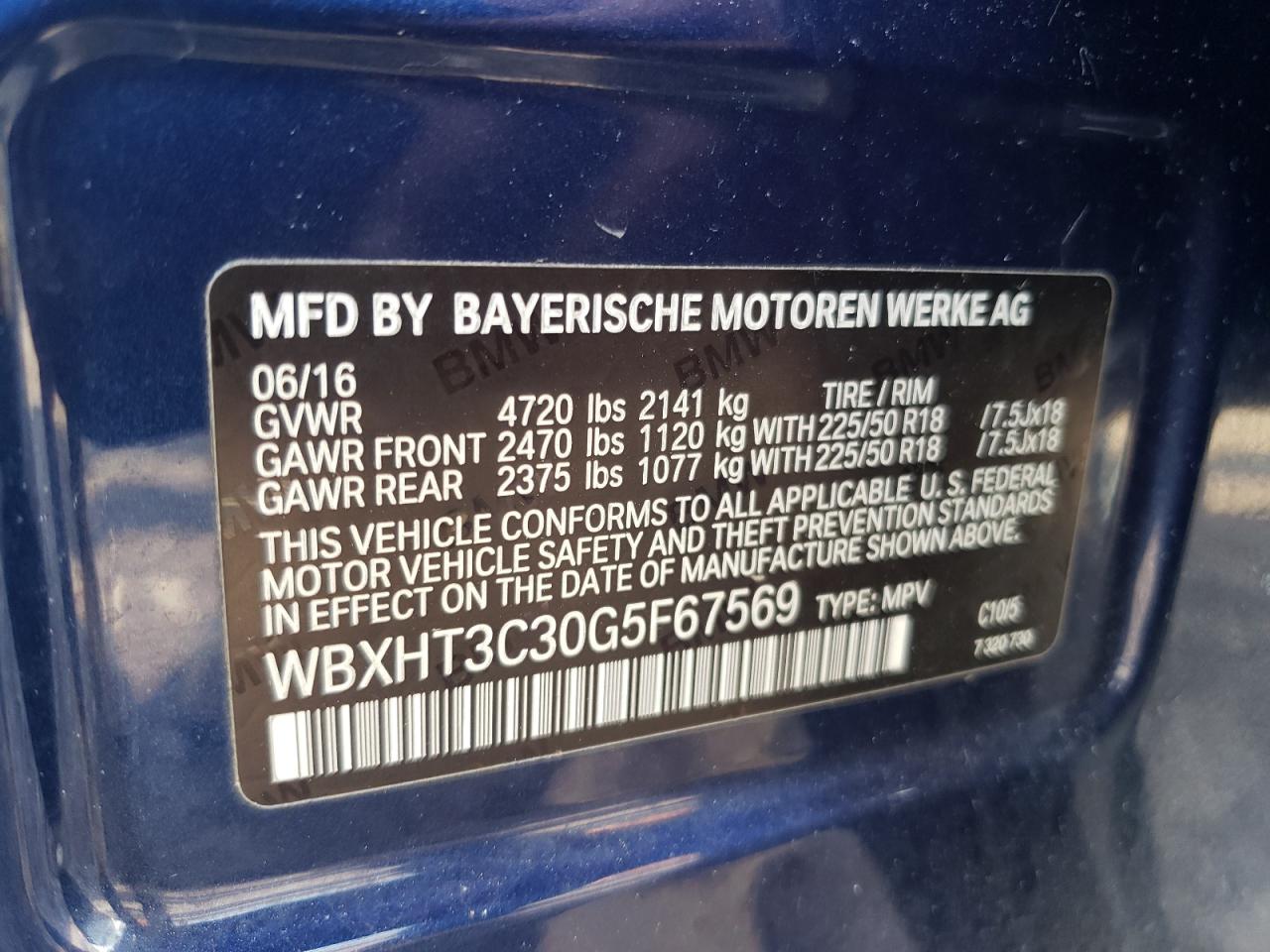 WBXHT3C30G5F67569 2016 BMW X1 xDrive28I
