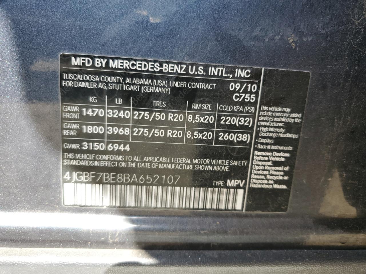 4JGBF7BE8BA652107 2011 Mercedes-Benz Gl 450 4Matic