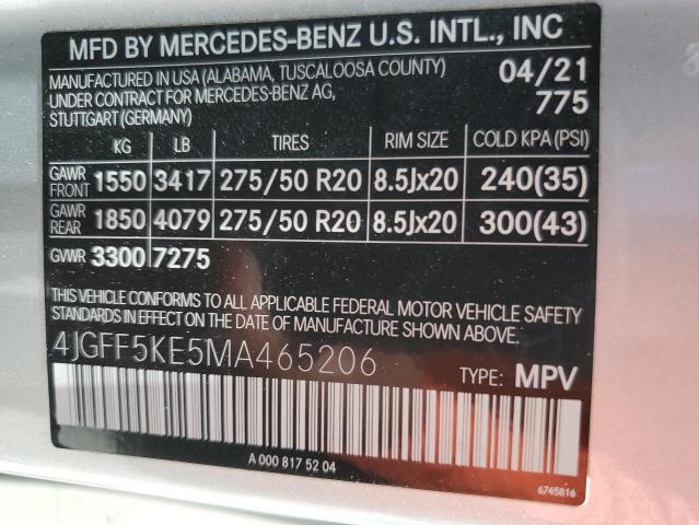 2021 Mercedes-Benz Gls 450 4Matic VIN: 4JGFF5KE5MA465206 Lot: 55974954