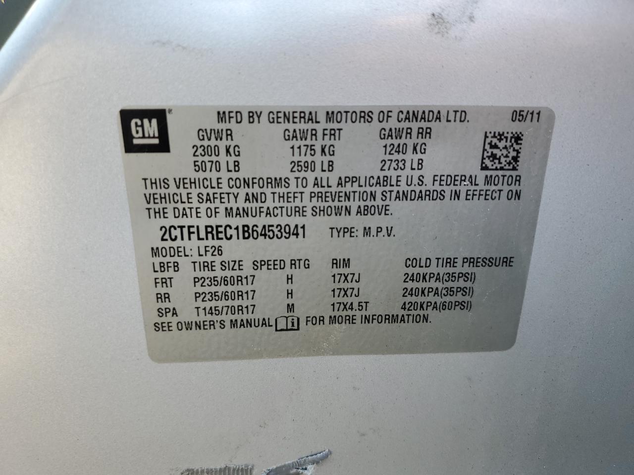 2CTFLREC1B6453941 2011 GMC Terrain Sle