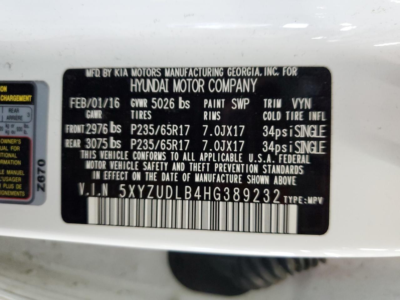 5XYZUDLB4HG389232 2017 Hyundai Santa Fe Sport