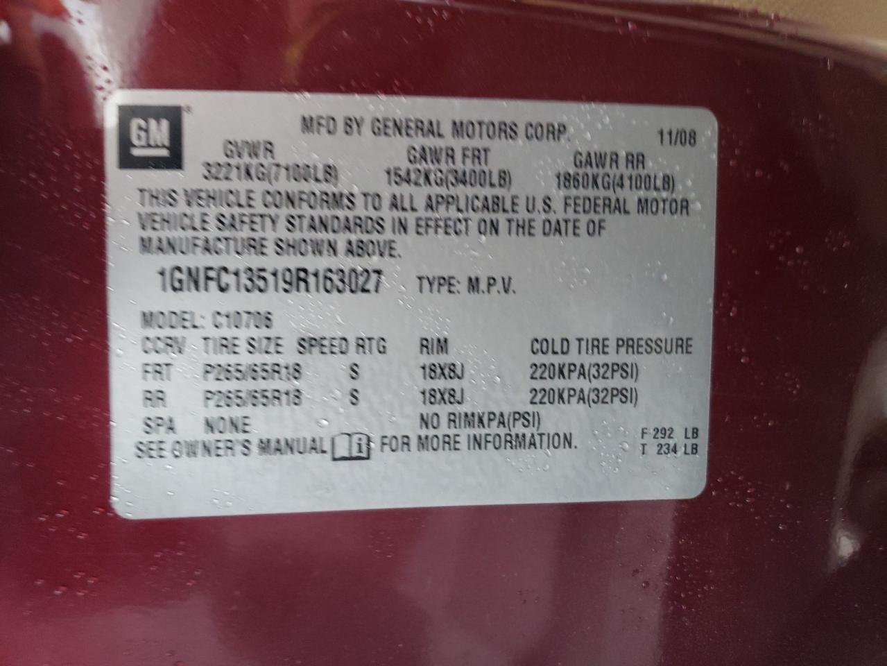 1GNFC13519R163027 2009 Chevrolet Tahoe Hybrid