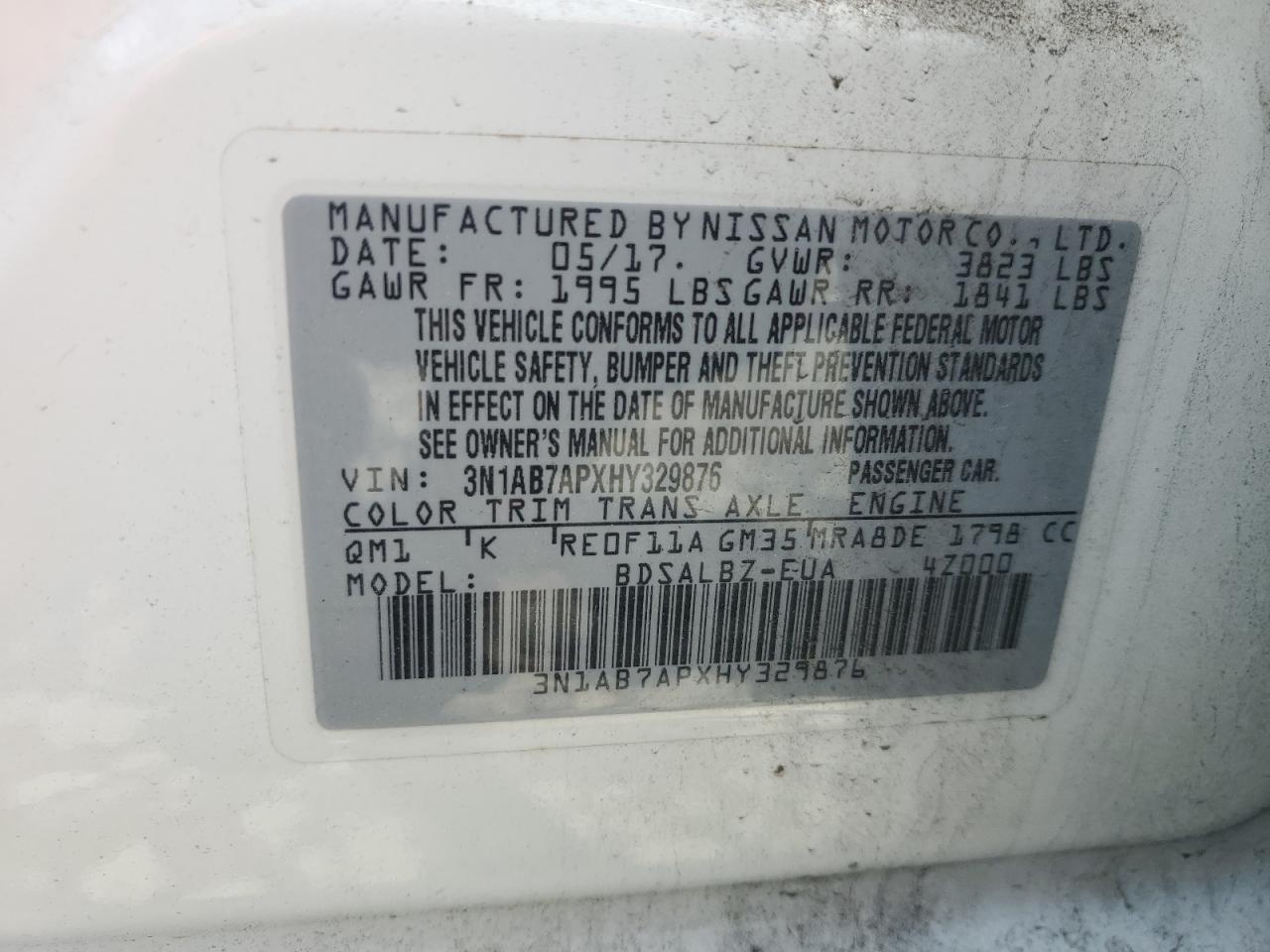 3N1AB7APXHY329876 2017 Nissan Sentra S