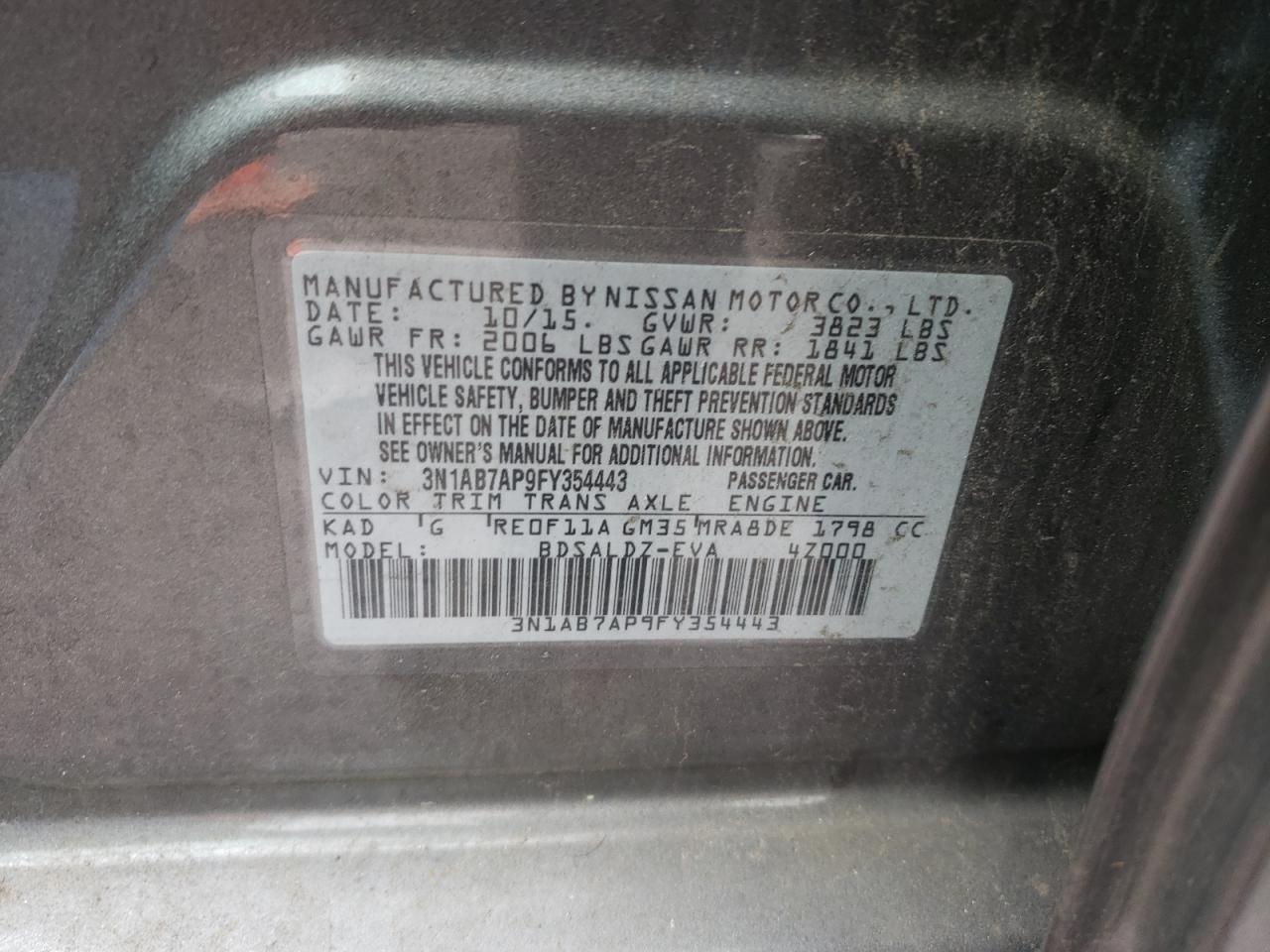 3N1AB7AP9FY354443 2015 Nissan Sentra S