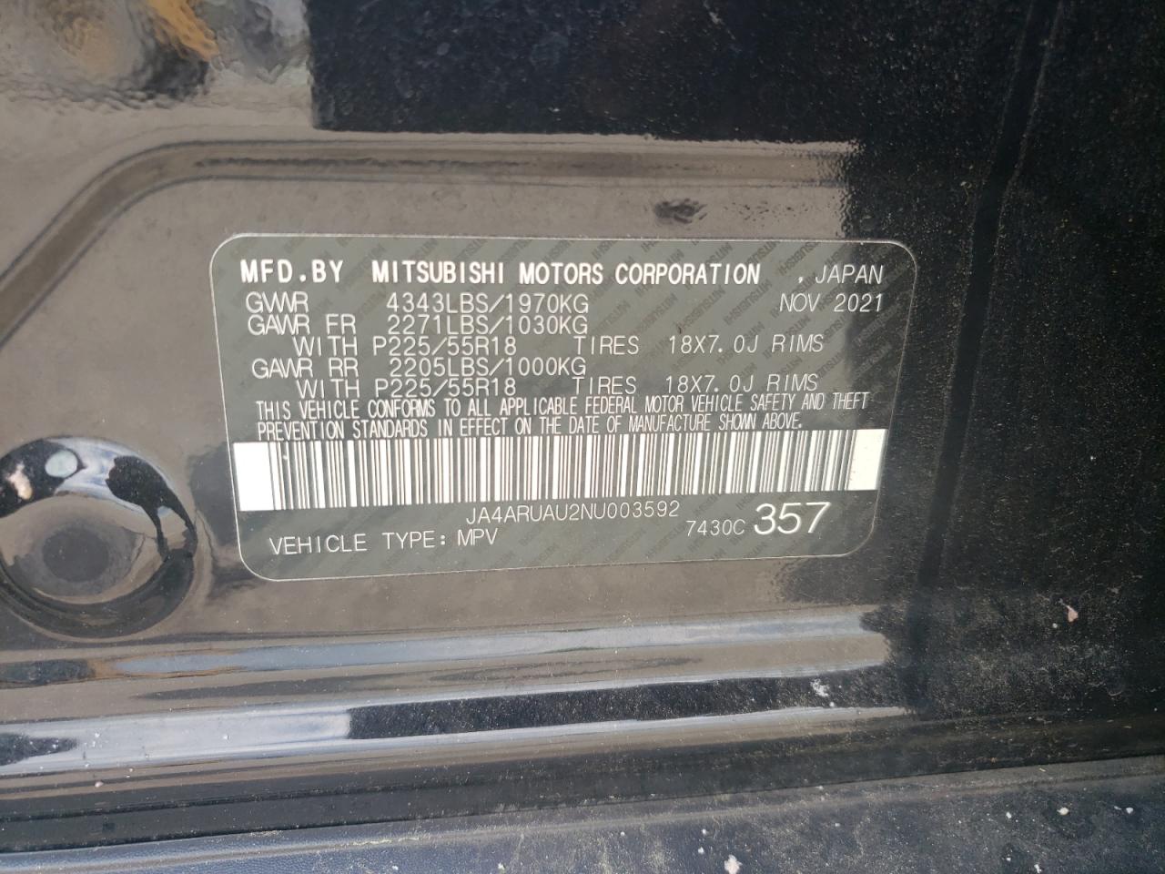 JA4ARUAU2NU003592 2022 Mitsubishi Outlander Sport Es