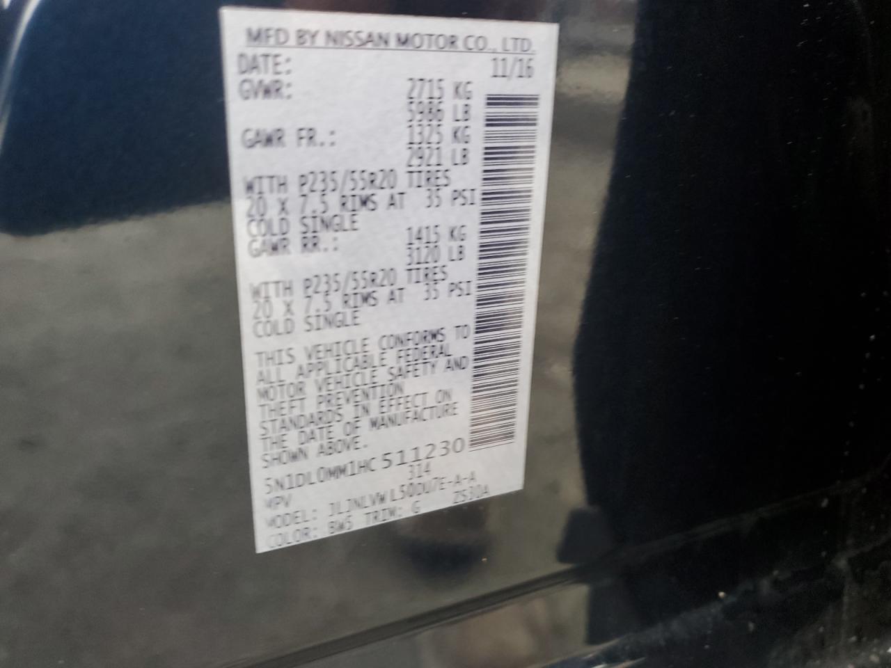 5N1DL0MM1HC511230 2017 Infiniti Qx60