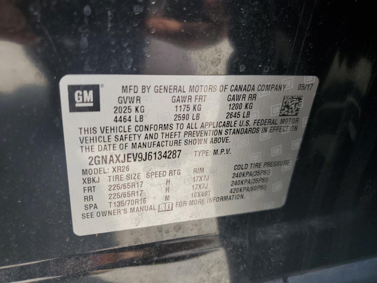 2GNAXJEV9J6134287 CHEVROLET EQUINOX 2018