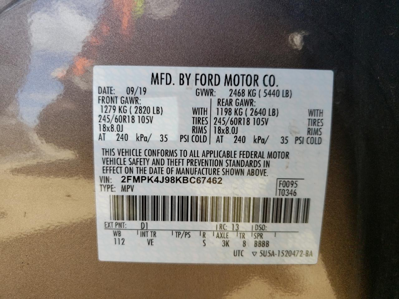 2FMPK4J98KBC67462 2019 Ford Edge Sel