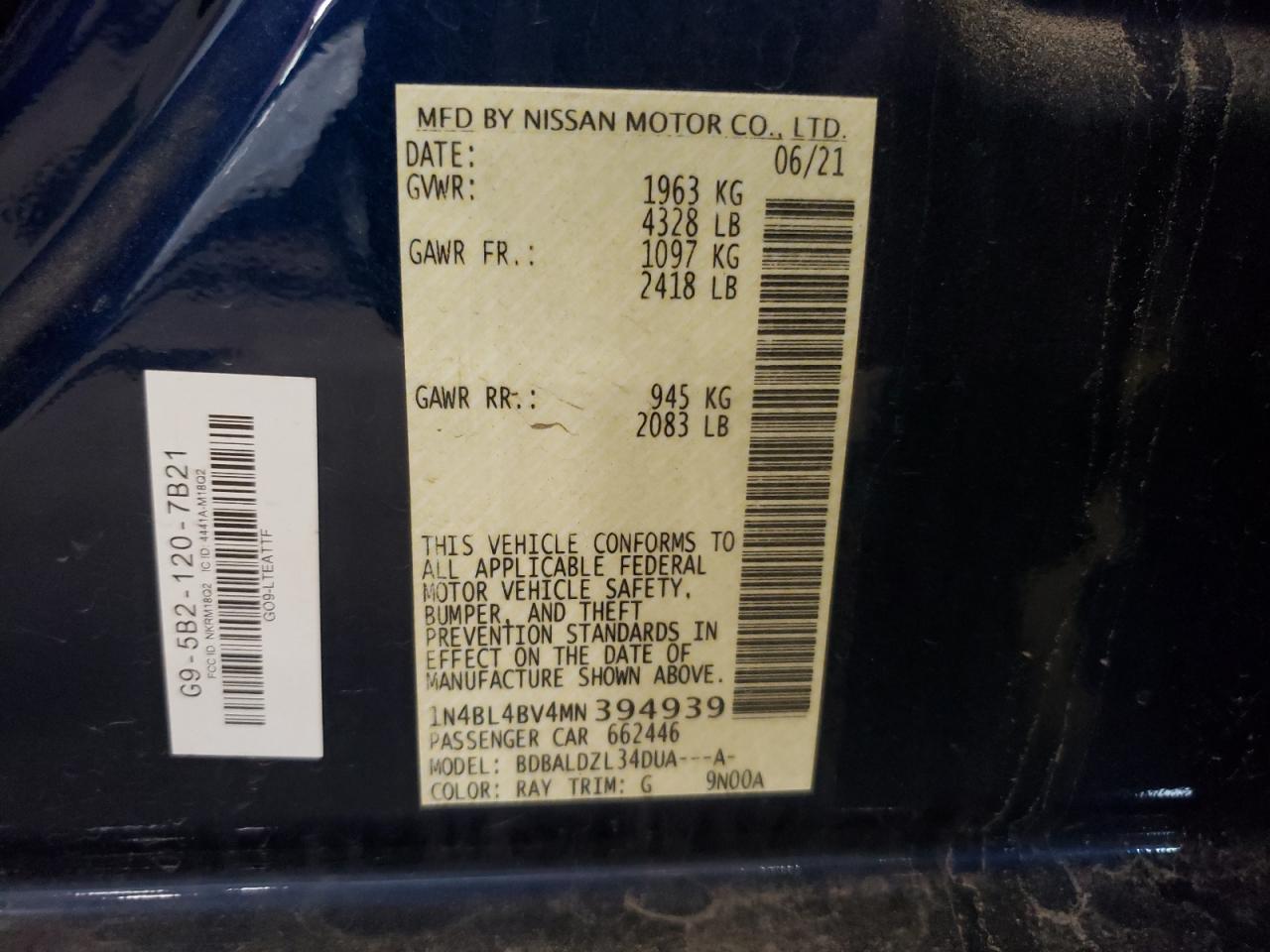 1N4BL4BV4MN394939 2021 Nissan Altima S