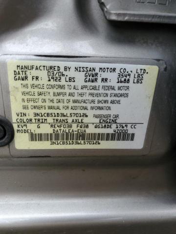 2006 Nissan Sentra 1.8 VIN: 3N1CB51D36L570126 Lot: 55508894