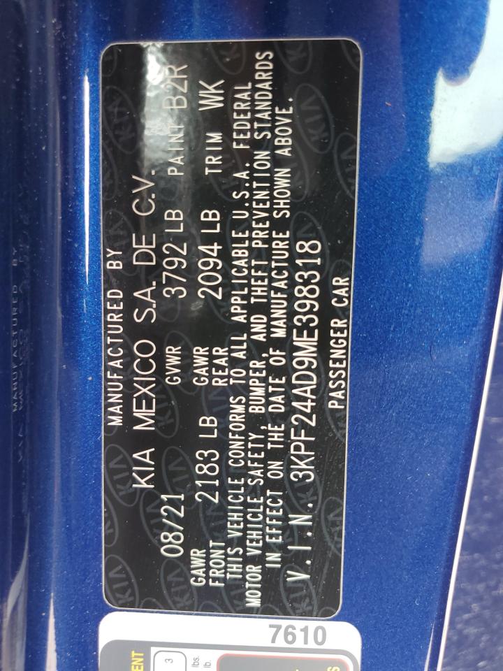 3KPF24AD9ME398318 2021 Kia Forte Fe