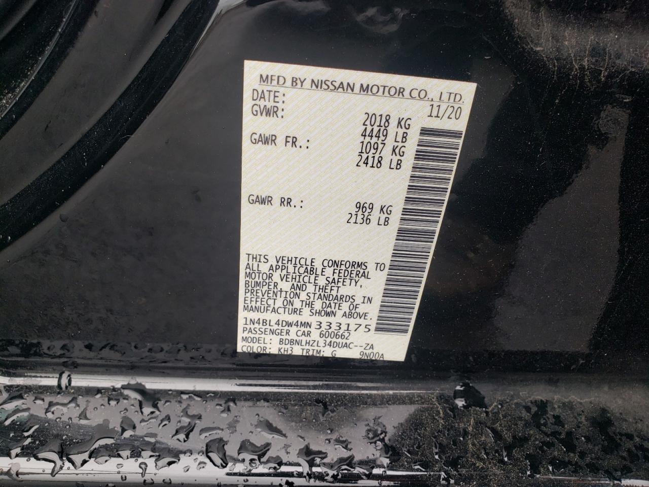 1N4BL4DW4MN333175 2021 Nissan Altima Sv