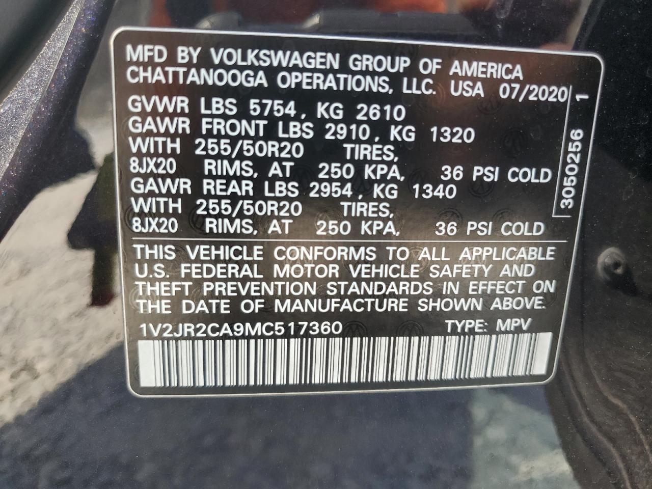 1V2JR2CA9MC517360 2021 Volkswagen Atlas Se