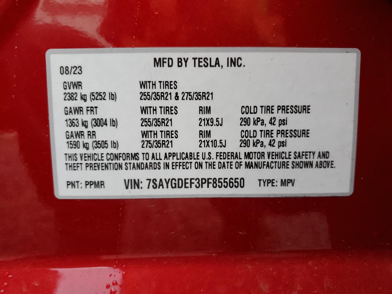 7SAYGDEF3PF855650 2023 Tesla Model Y