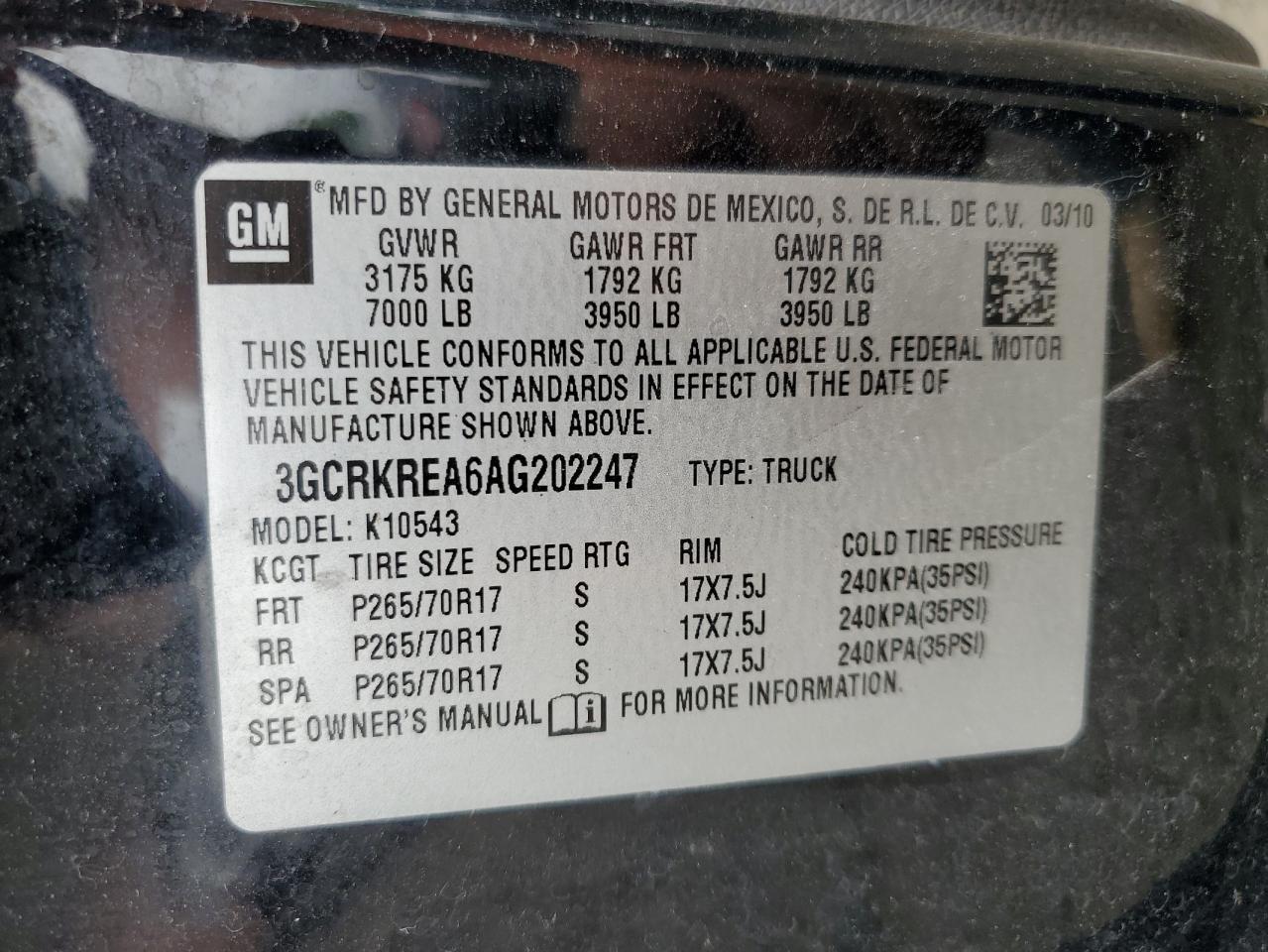 3GCRKREA6AG202247 2010 Chevrolet Silverado K1500 Ls