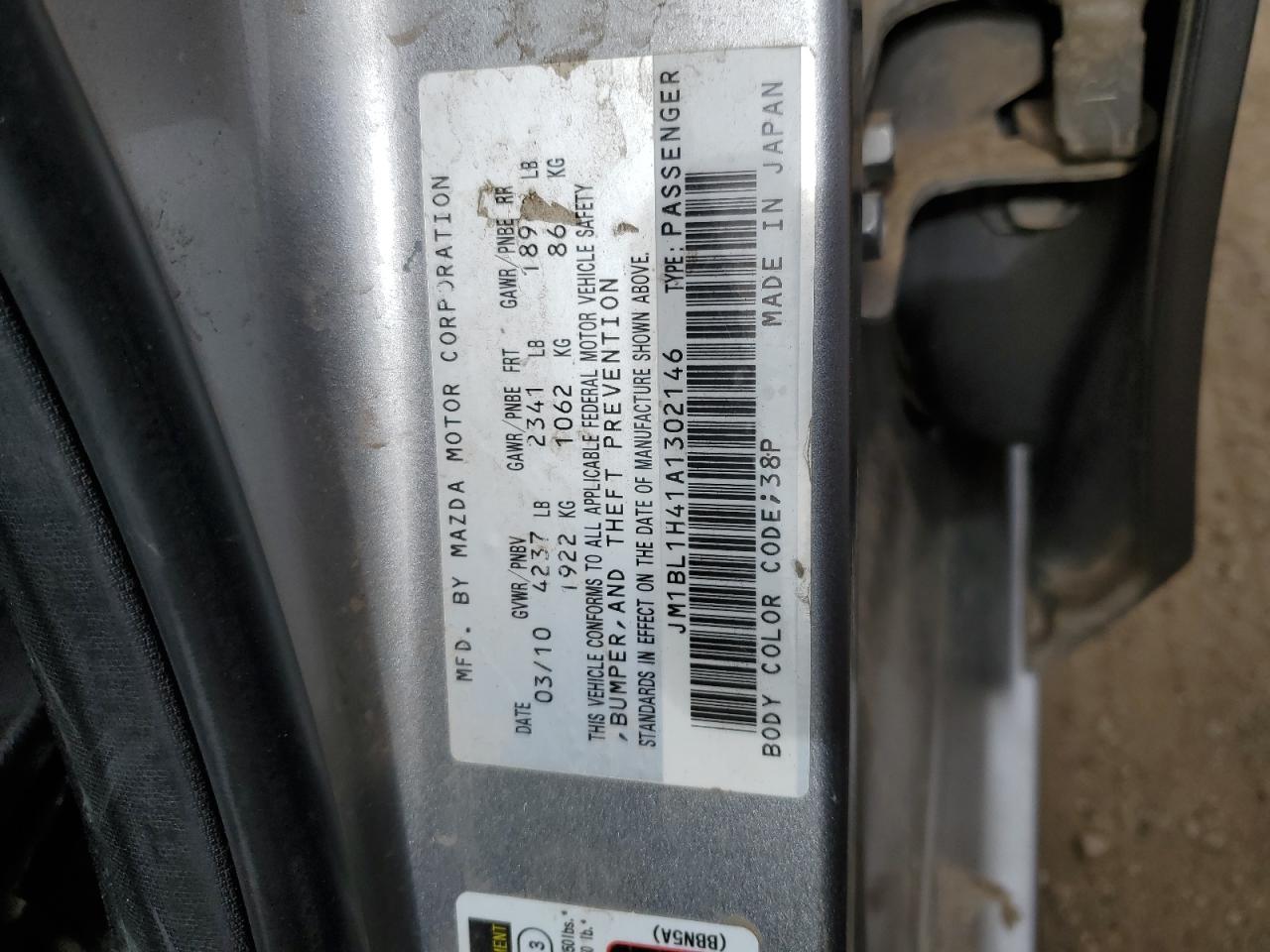 JM1BL1H41A1302146 2010 Mazda Speed 3