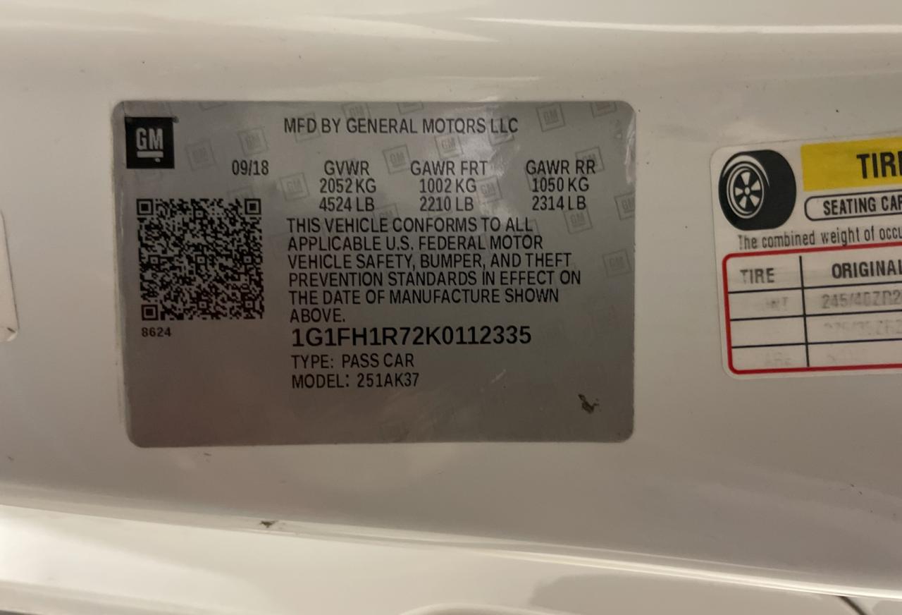 1G1FH1R72K0112335 CHEVROLET CAMARO 2019