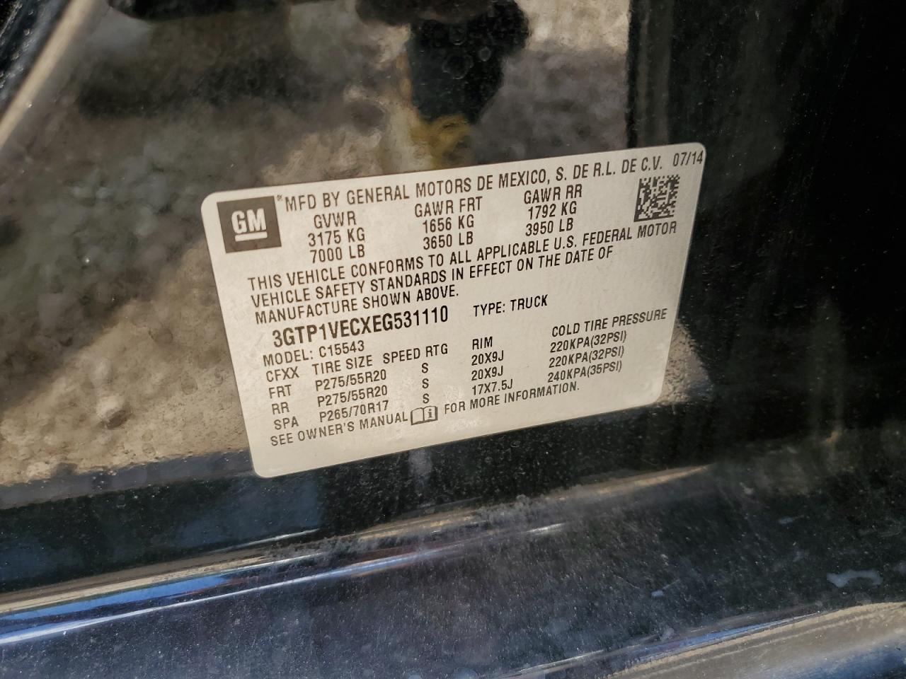 3GTP1VECXEG531110 2014 GMC Sierra C1500 Slt