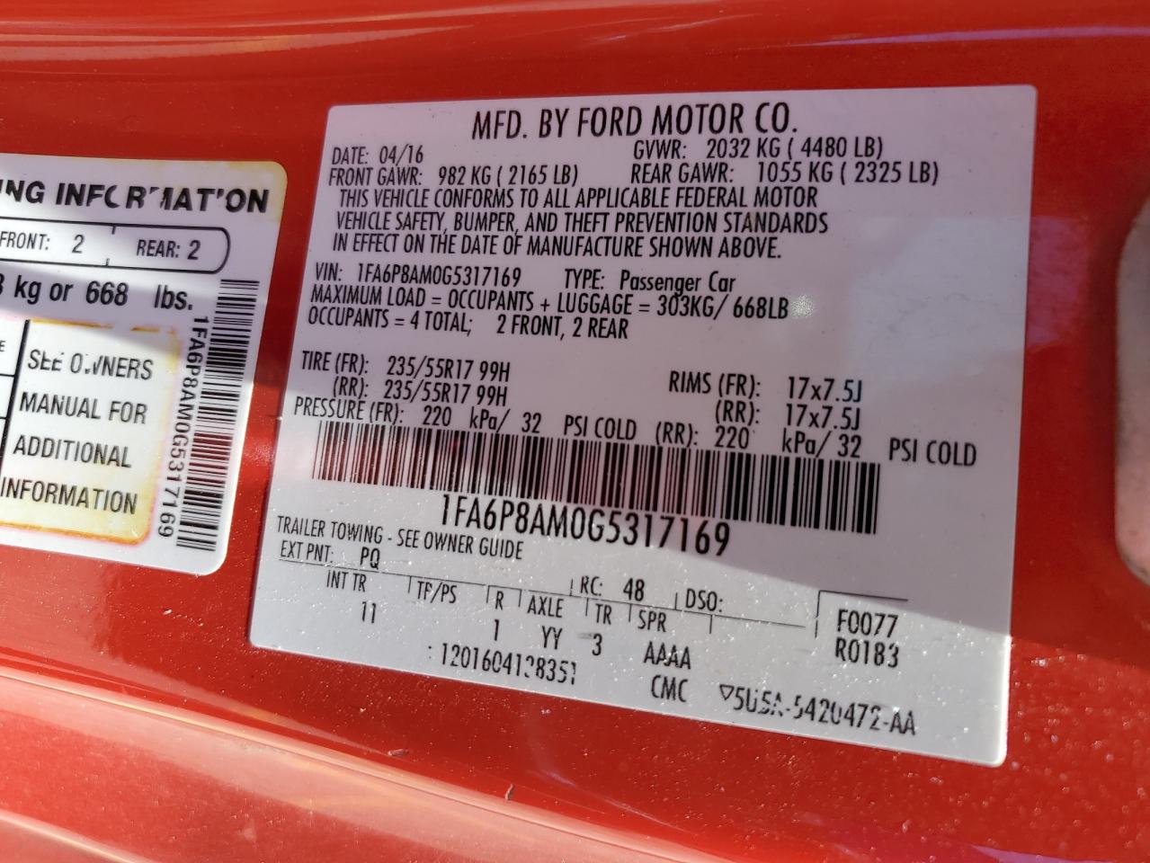 1FA6P8AM0G5317169 2016 Ford Mustang