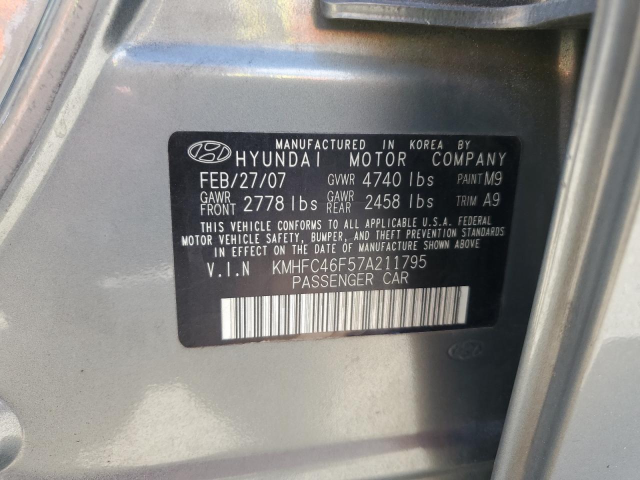 KMHFC46F57A211795 2007 Hyundai Azera Se