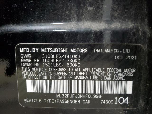 2022 Mitsubishi Mirage G4 Es VIN: ML32FUFJ0NHF01998 Lot: 53704044