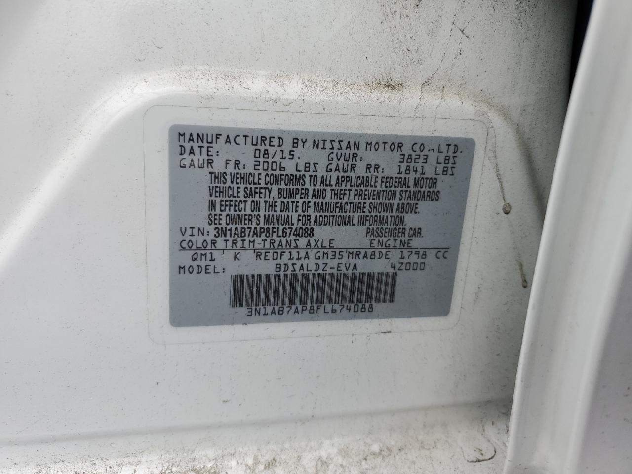 3N1AB7AP8FL674088 2015 Nissan Sentra S