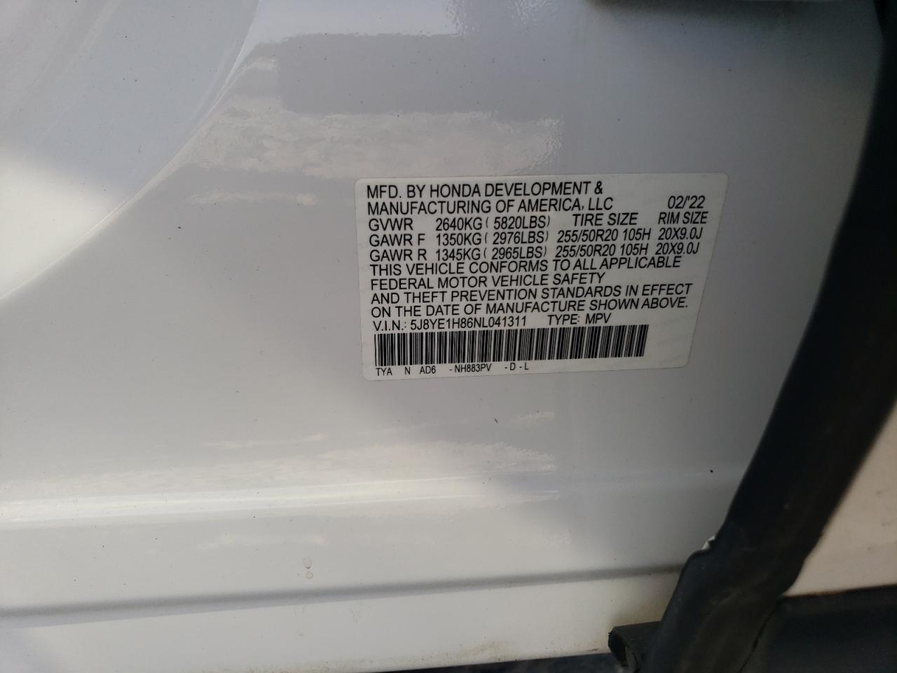 5J8YE1H86NL041311 2022 Acura Mdx Advance