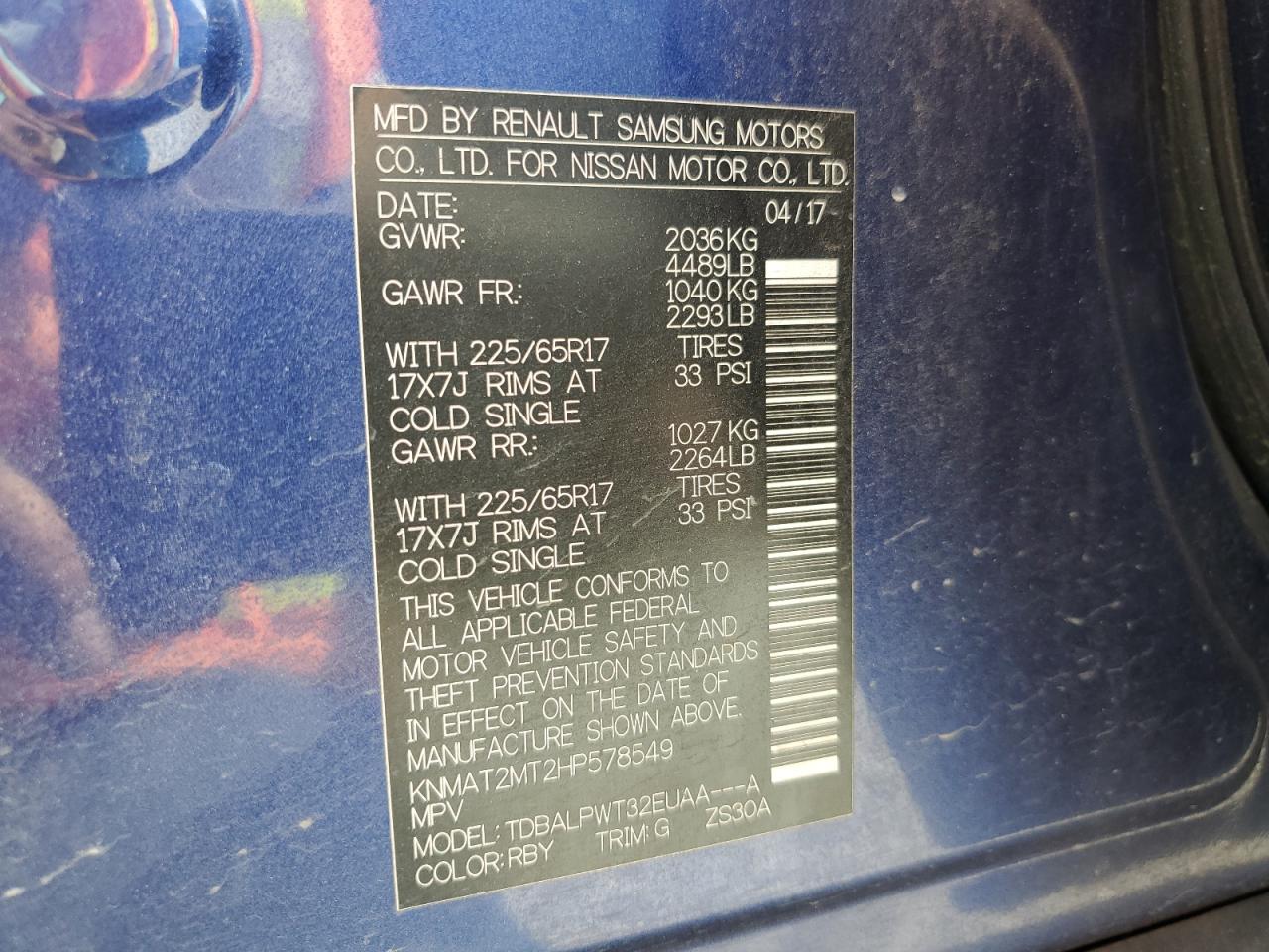 KNMAT2MT2HP578549 NISSAN ROGUE 2017