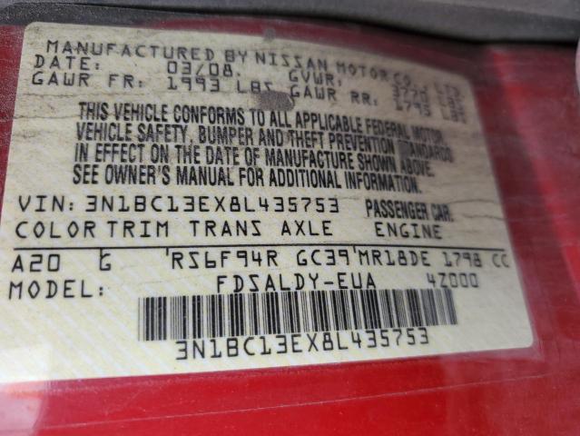 2008 Nissan Versa S VIN: 3N1BC13EX8L435753 Lot: 56342494