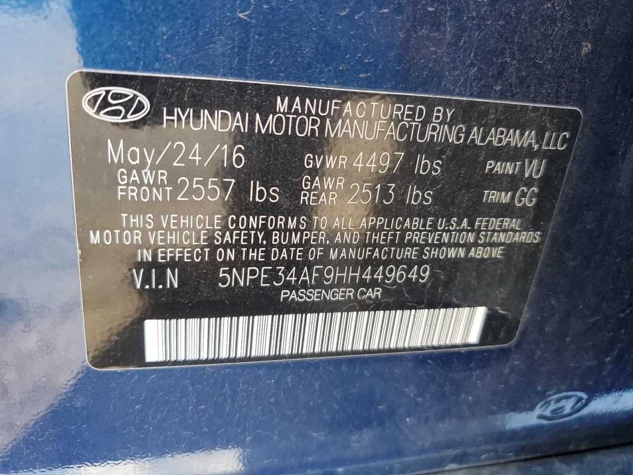 5NPE34AF9HH449649 2017 Hyundai Sonata Sport