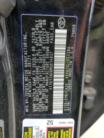 2021 Toyota Camry Se VIN: 4T1G11AK6MU614837 Lot: 53277814