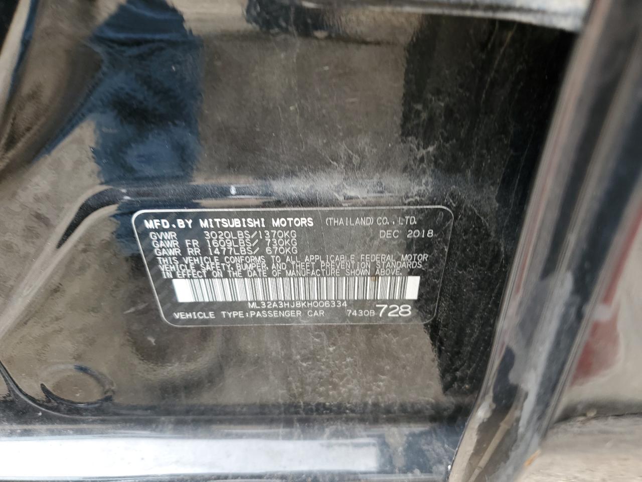 ML32A3HJ8KH006334 2019 Mitsubishi Mirage Es