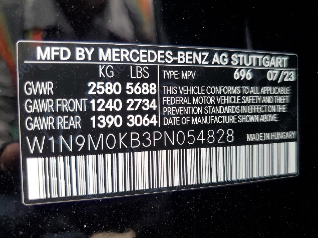 W1N9M0KB3PN054828 2023 Mercedes-Benz Eqb 300 4Matic