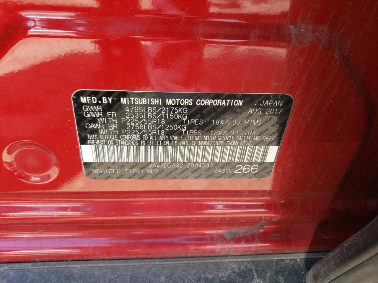 JA4AD2A32JZ004233 2018 Mitsubishi Outlander Es