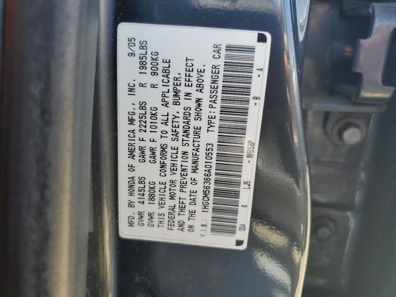 1HGCM56366A010553 2006 Honda Accord Se